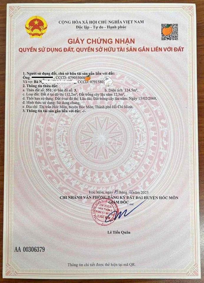 CHÍNH CHỦ BÁN LÔ ĐẤT THỊ TRẤN HÓC MÔN