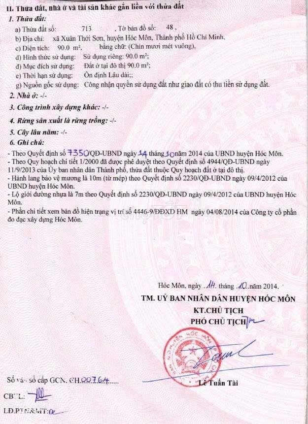 BÁN ĐẤT THỔ CƯ XUÂN THỚI SƠN, HÓC MÔN - MUA LẺ HOẶC CẢ CẶP