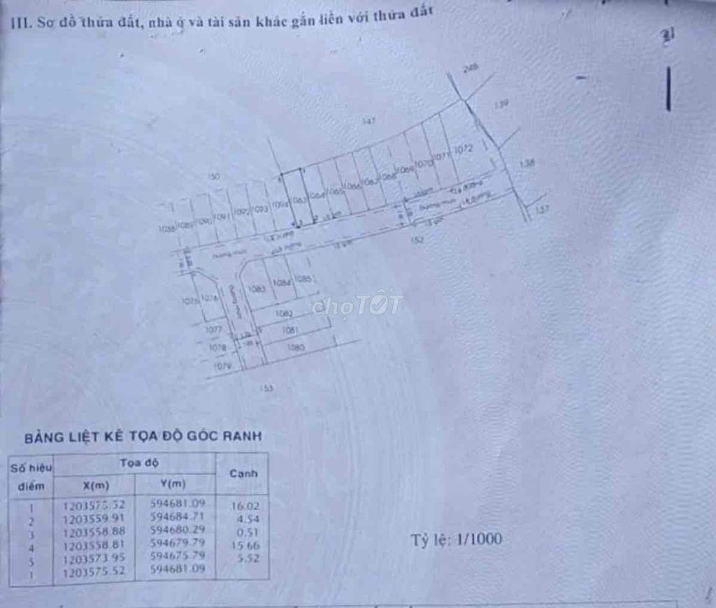 đất 5x16m SHR Hẻm 1/ nhựa 7m Thới Tam Thôn 6 cách ngã 5 Chùa Hang 80m