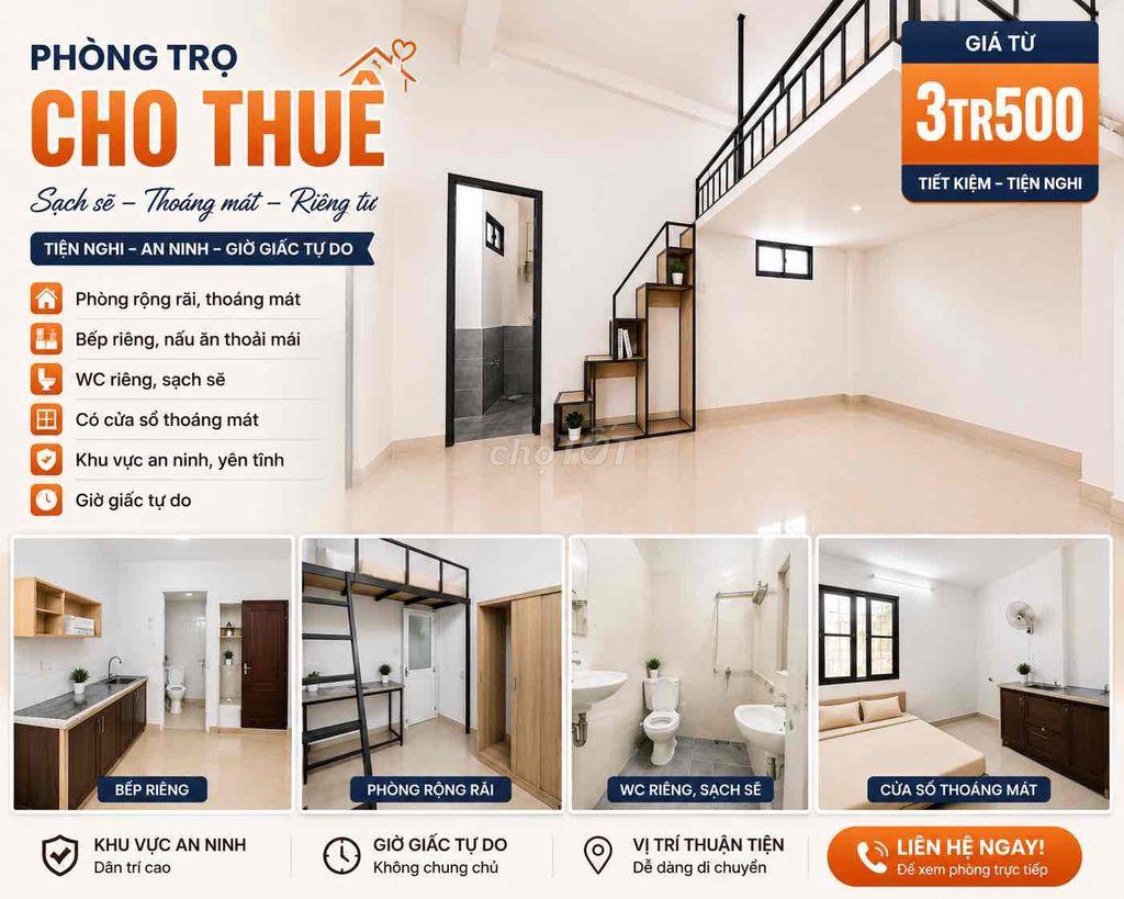phòng trọ mới 100% nguyễn thị kiều có gác, ban công,