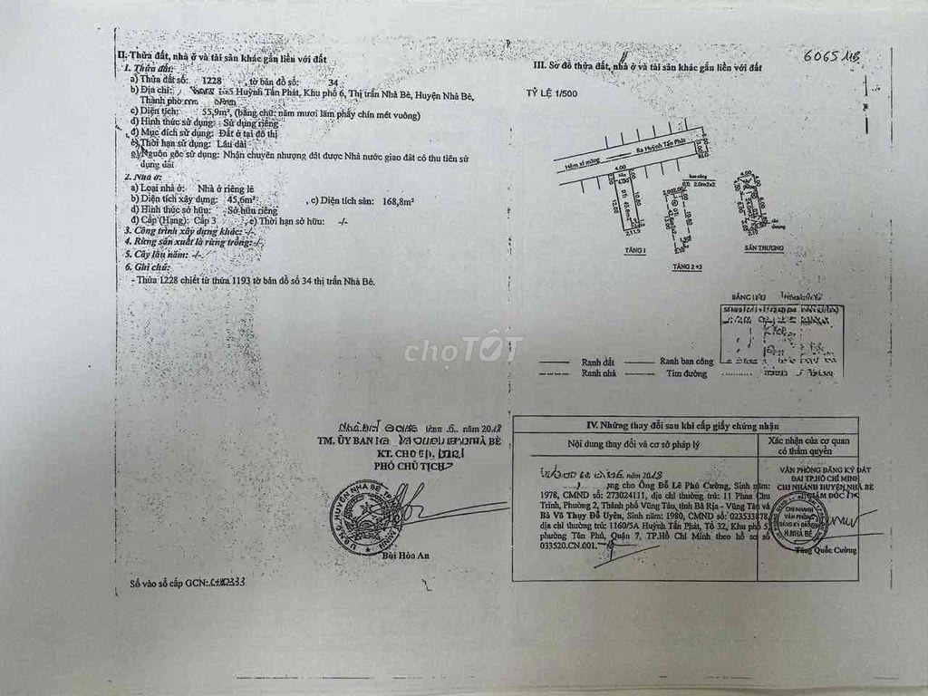 Cần bán nhà tại hẻm 108 Huỳnh Tấn Phát, xã Nhà Bè