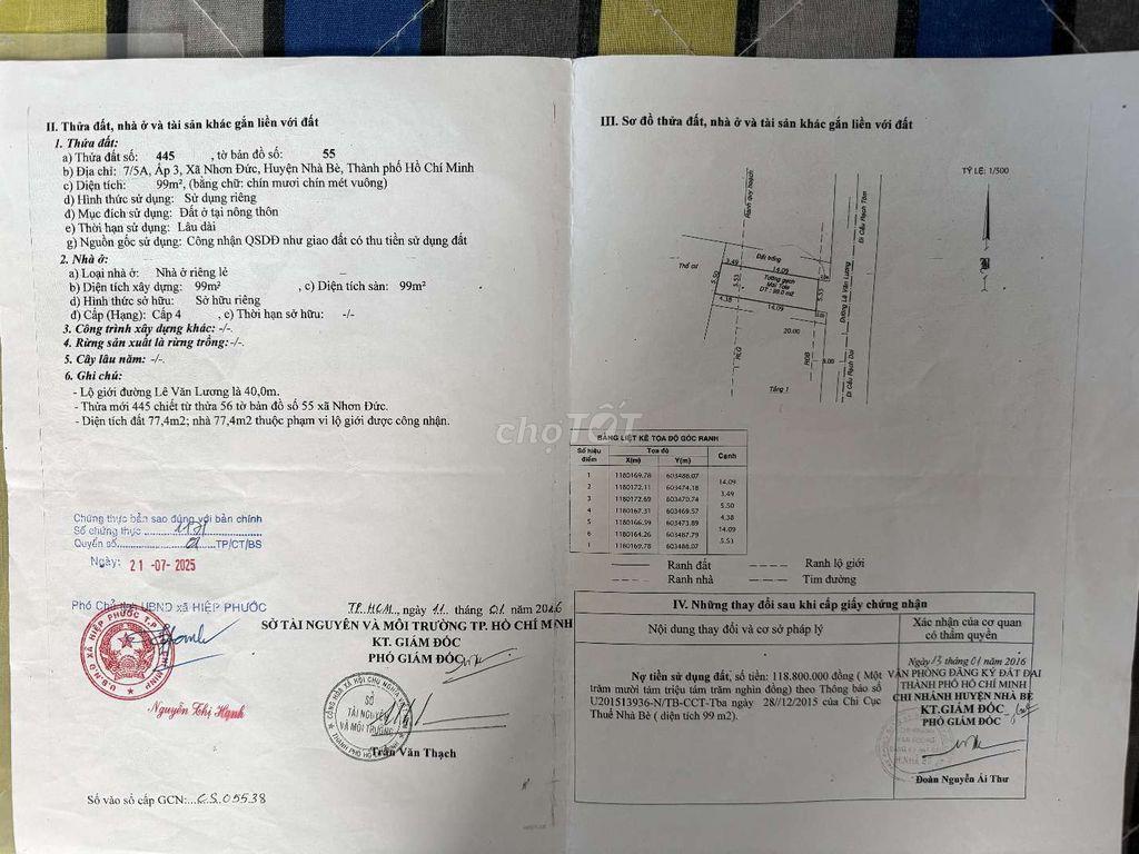 ĐẤT NỀN CÓ NHÀ MẶT TIỀN Nhơn Đức - Nhà Bè