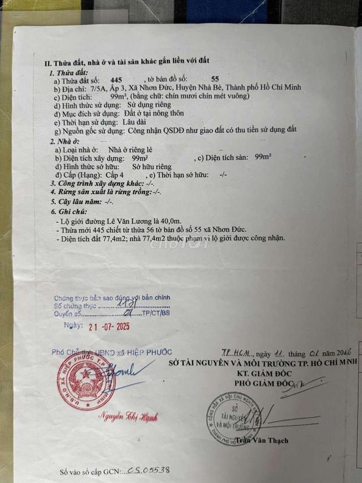 CHÍNH CHỦ BÁN NHÀ 4,95 Tỷ – ĐẤT 75,1M² – 1776 LÊ VĂN LƯƠNG, NHÀ BÈ