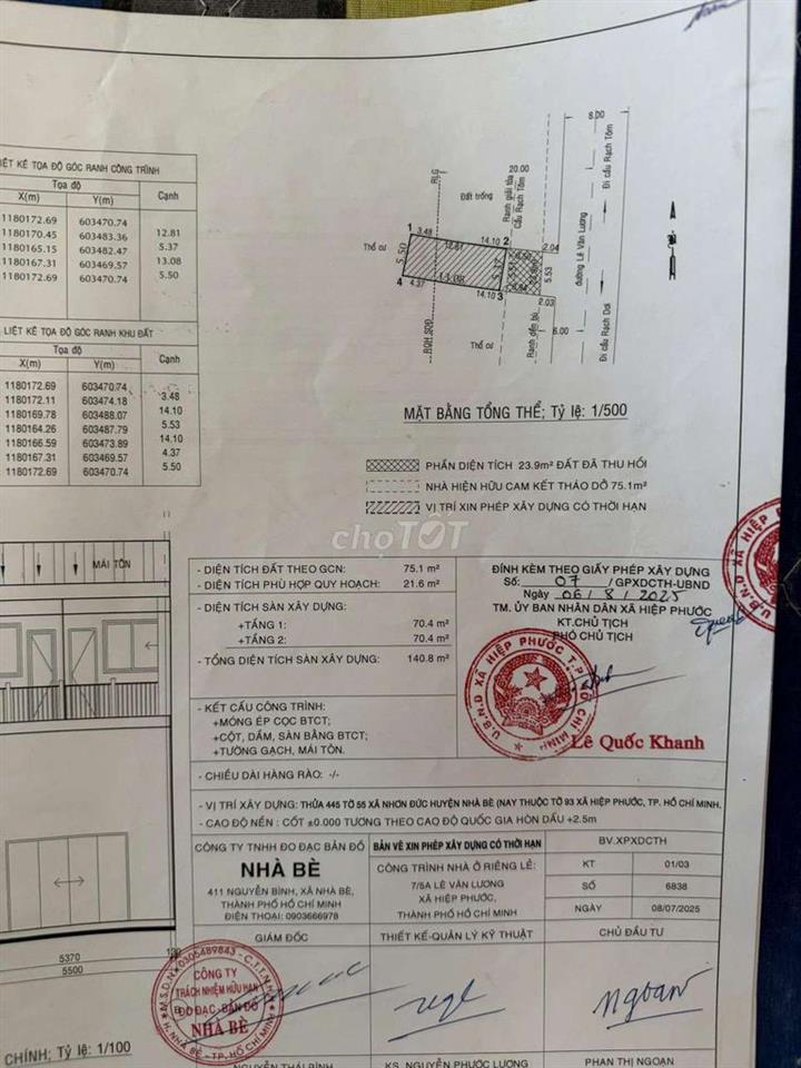 CHÍNH CHỦ BÁN NHÀ 4,95 Tỷ – ĐẤT 75,1M² – 1776 LÊ VĂN LƯƠNG, NHÀ BÈ