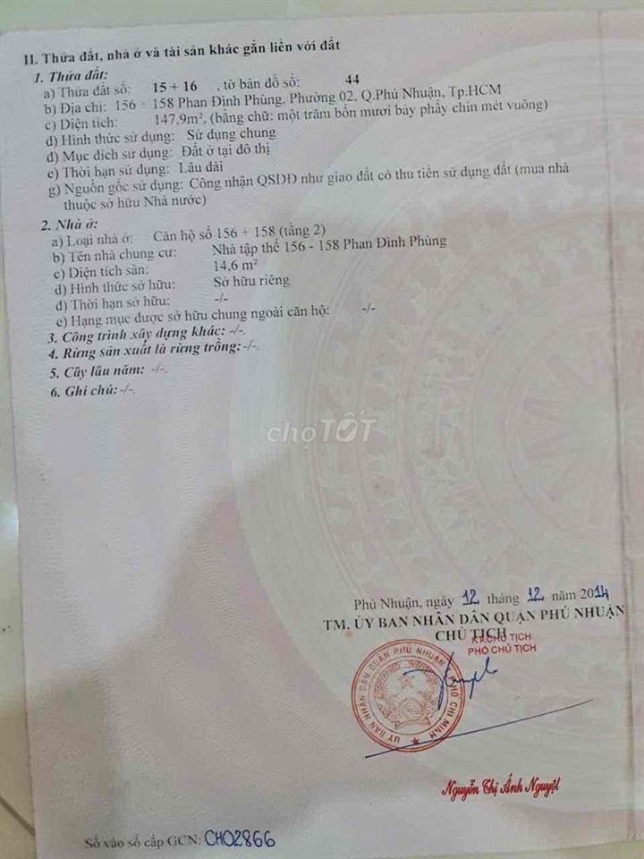 Cần bán 01 căn phòng tập thể. Sổ hồng riêng.