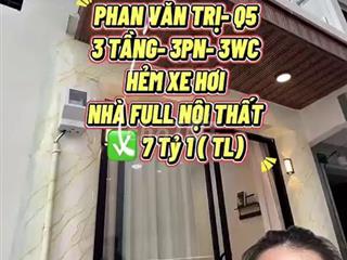 Bán Nhà Phan Văn Trị, Quận 5, 3 Tầng Full Nội Thất