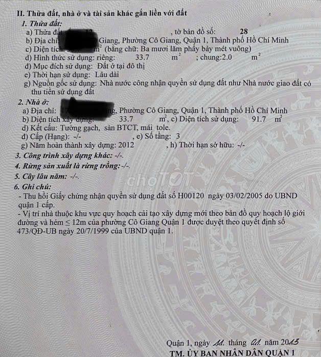Tôi cần bán nhà gấp ngay trung tâm quận 1 ngay đường Cô Giang.