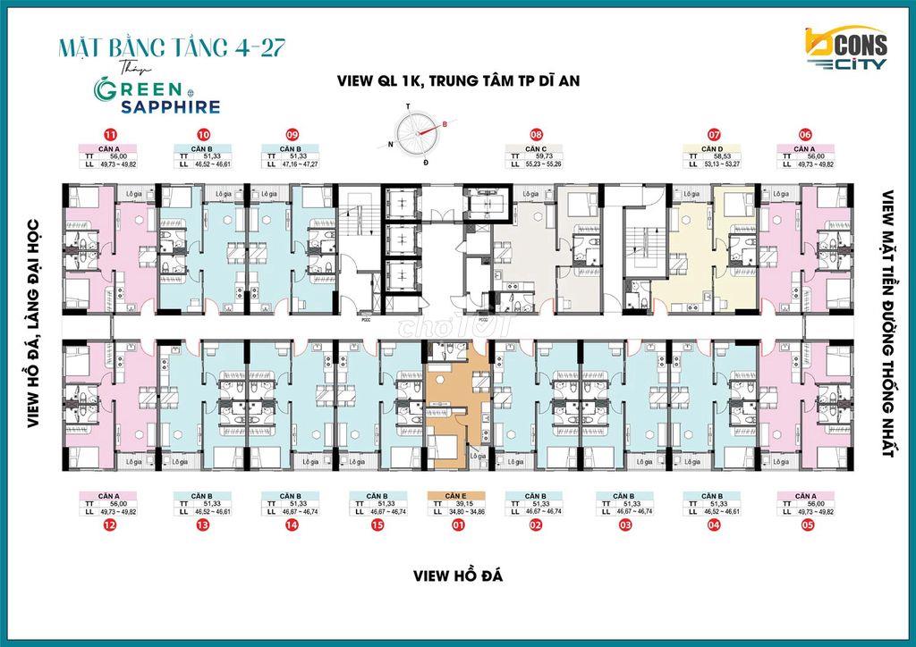 BÁN CĂN GÓC 2PN2WC TẠI BCONS CITY THÁP SAPPHIRE GIÁ 2T8 BAO HẾT PHÍ