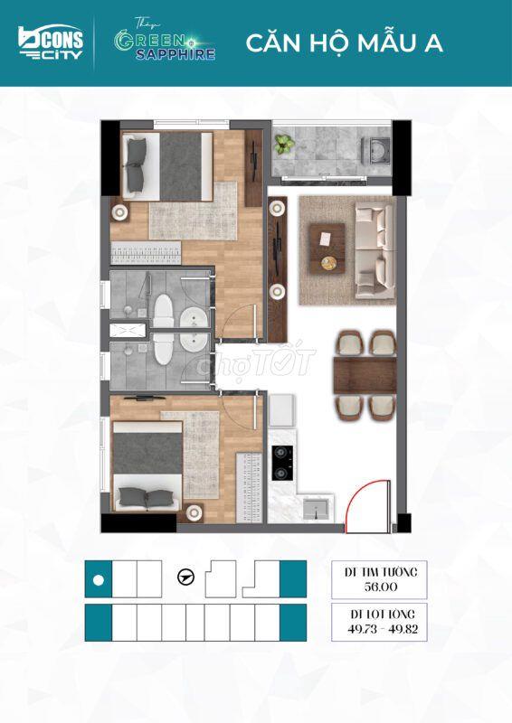 BÁN CĂN GÓC 2PN2WC TẠI BCONS CITY THÁP SAPPHIRE GIÁ 2T8 BAO HẾT PHÍ