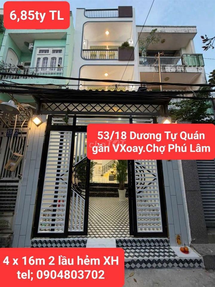 NHÀ HẺM NGUYỄN VĂN LUÔNG 6 X 7M TRỆT 2 TẦNG 3PN 2WC GẦN CHỢ PHÚ LÂM