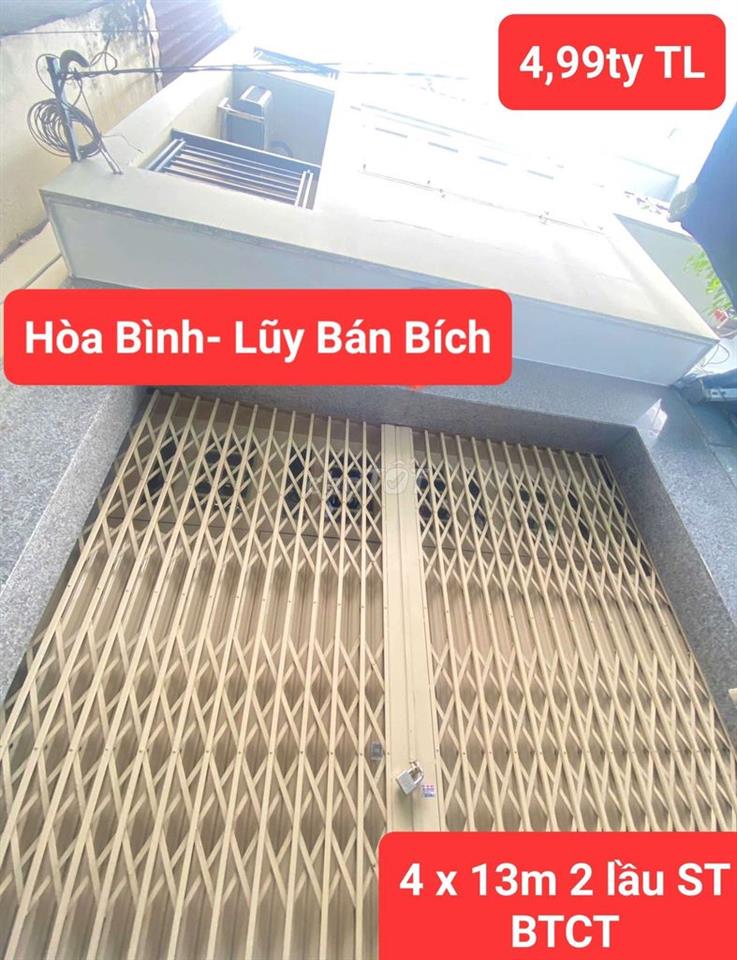 NHÀ HẺM GẦN NGÃ TƯ HÒA BÌNH- LŨY BÁN BÍCH 4 X 13M 2 LẦU ST BTCT