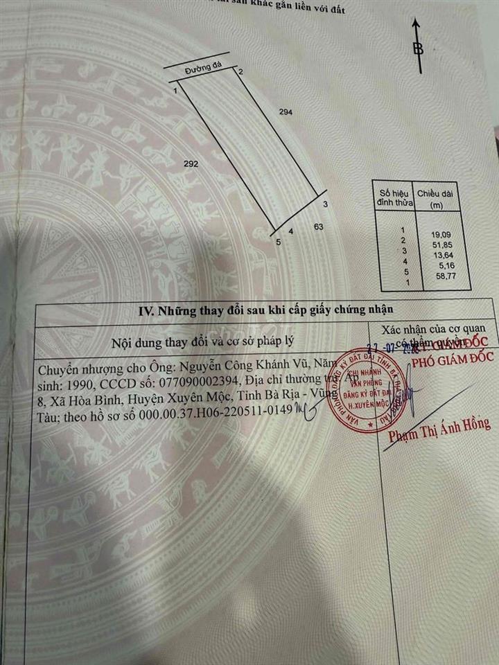 Bán đất tại Xã Hòa Hội, TPHCM. Gần nhà thờ Hòa Xuân, VP Công chứng Hoà