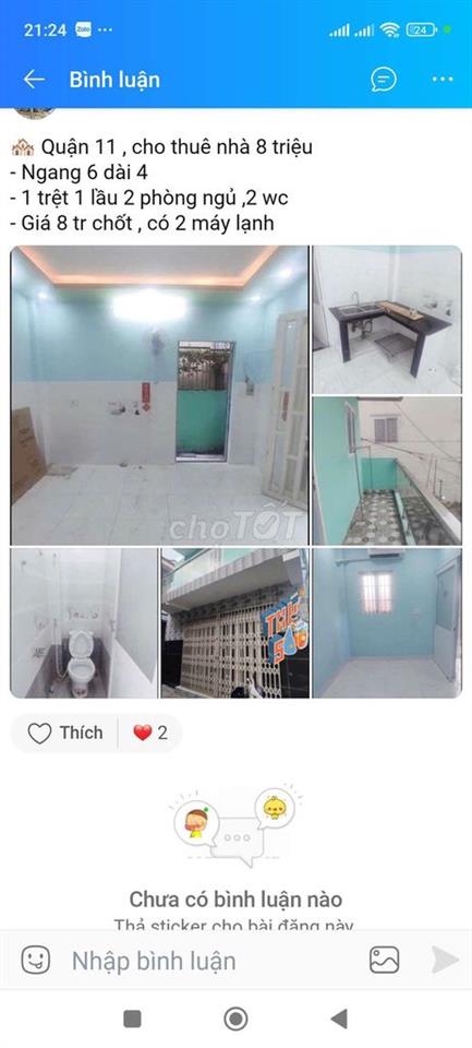 nhà đẹp sạch sẻ vô chỉ ở có 2 máy lạnh 2 phòng ngủ 2vs 