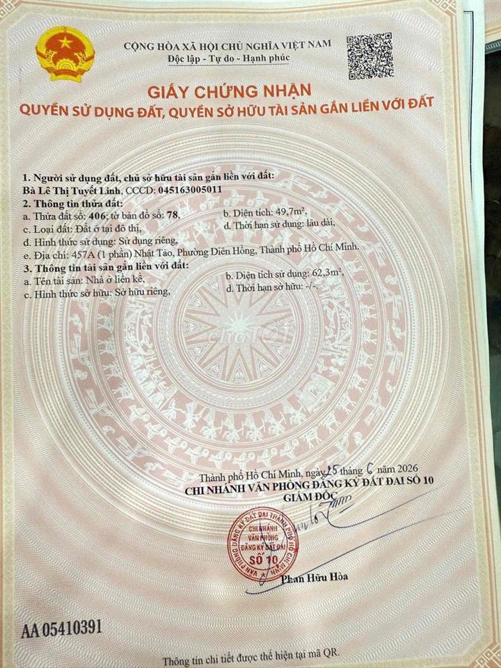 Bán nhà mặt tiền đường Nhật Tảo
