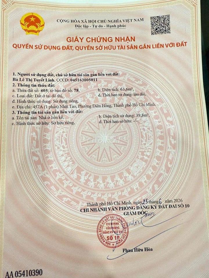 Bán nhà mặt tiền đường Nhật Tảo