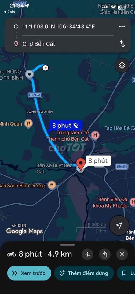 Bán Lô Đất 250m2 Sát Đường DT749A-Cách TP Bến Cát 4km-Thổ Cư 100m