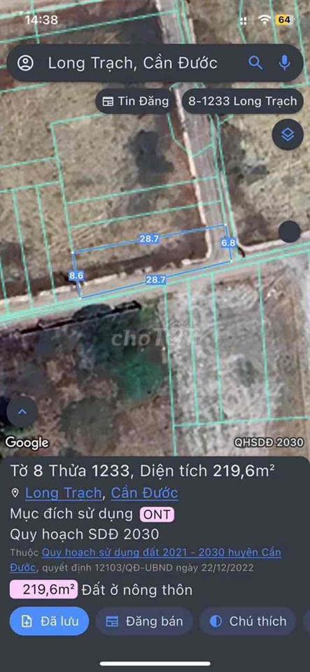 Bán Lô Đất 220m2 6,8x30m Nở Hậu 8,6m Góc 2 Mặt Tiền-Cách HCM 17km