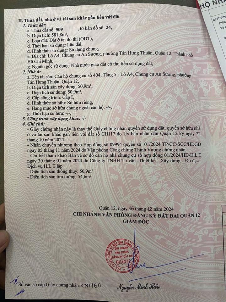 Bán chung cư An Sương lô A4, đã có sổ hồng riêng, chính chủ đăng bán.