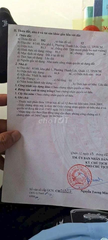 Nhà 1 trệt 1 lầu gần ngã tư ga Q12 hẻm xe hơi