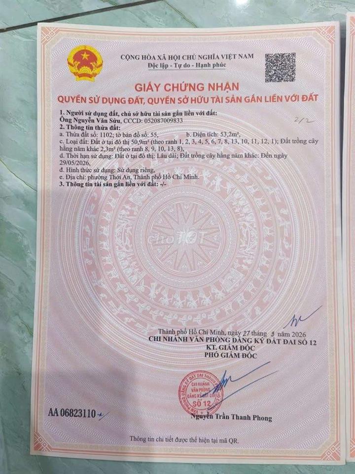 Hà Huy Giáp 1/ vào 30m ngay ngã 3 chợ đường