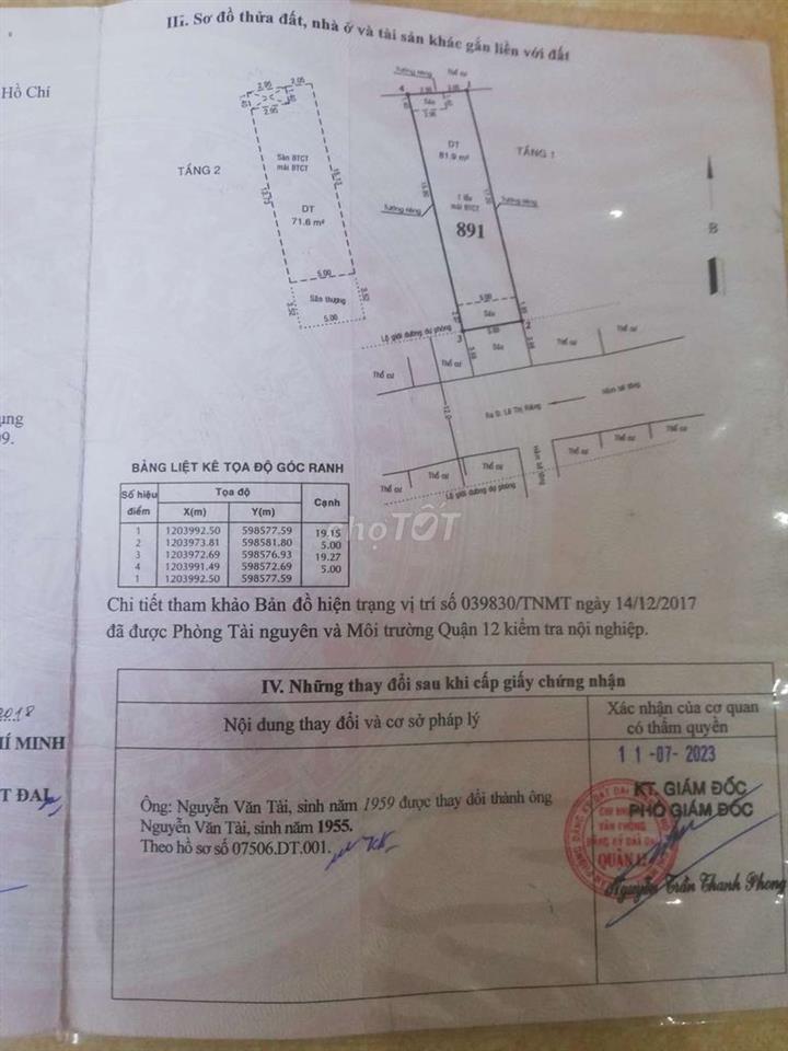 Nhà bán mặt tiền đường TA 10  Phuong Thoi An Q12 dt 120m