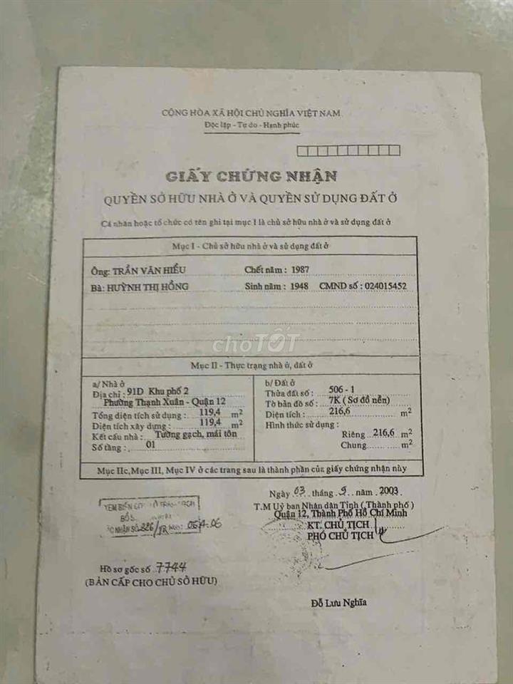 chính chủ e bán căn nhà ccvb tại đường tx22