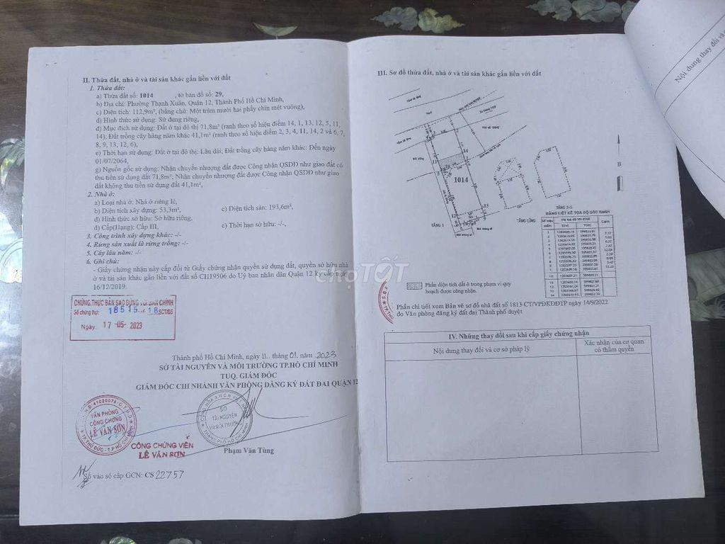 nhà 3 tầng 5,5 x 19 cần bán ở quận 12