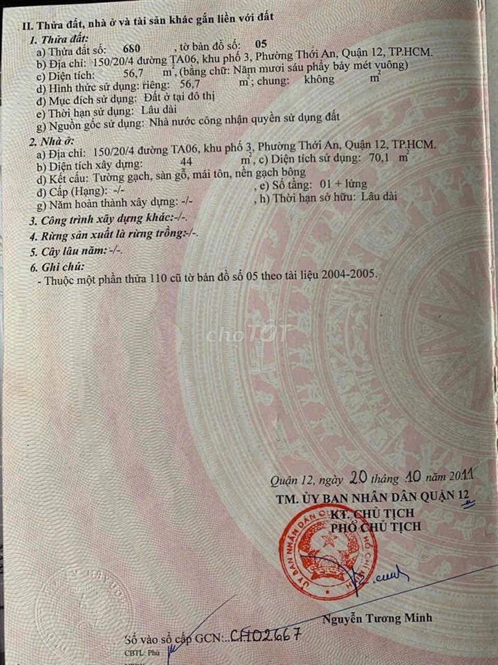 nhà hẻm giá rẻ khu hành chính Thới An, Q12, tp Hcm
