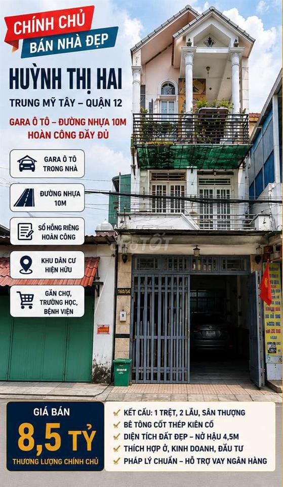 Chính chủ bán nhà Huỳnh Thị Hai, 91,4m², gara ô tô, đường 10m