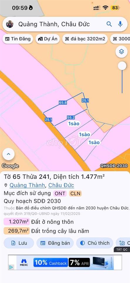 25m mặt tiền đất xã quãng thành