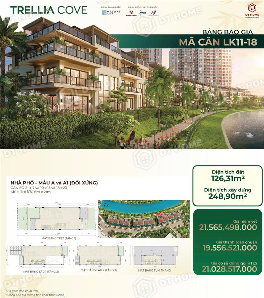 Bán nhà phố trellia cove mizuki park, view kênh, giá tốt từ cđt nam long