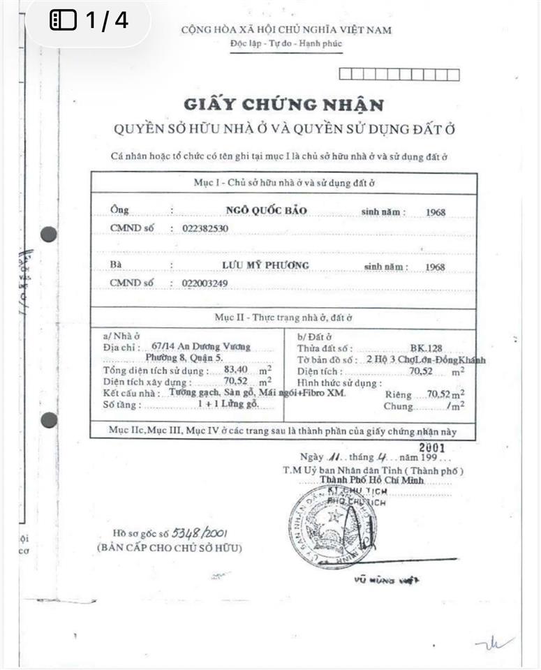 Bán nhà 67/14 an dương vương đối diện chợ an đông (dt 4,1 x 17m, 1 lầu) quận 5  giá 13,2 tỷ