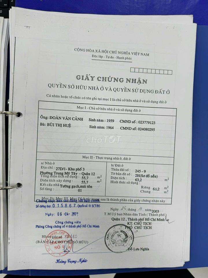 Chính Chủ bán nhà 1/ Đường Song Hành Trung Mỹ Tây 63,2m2 SHR Hoàn Công