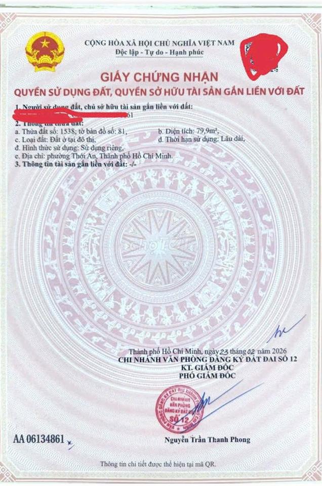 Chính chủ cần bán đất mặt tiền thổ cư tx22 nối tx37. Đt 80m. . 