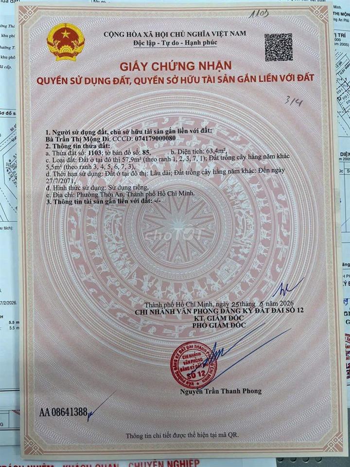 Cần bán đất mặt tiền gần ngã ba Thạnh Xuân 22 núi Thạnh Xuân 37 