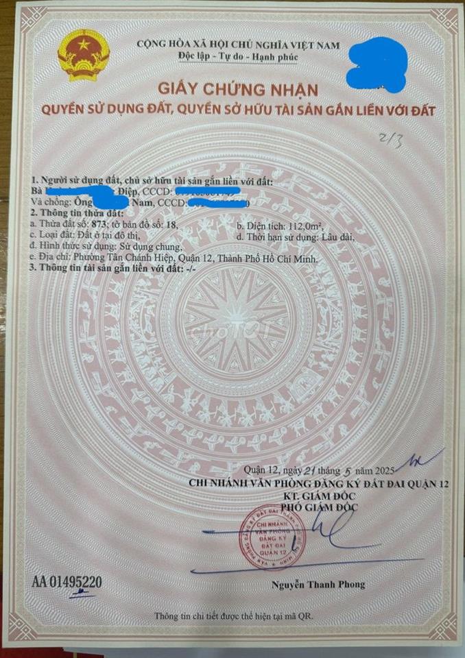 Bán đất thổ cư, hẻm xe tải nhỏ, hẻm thông, chính chủ