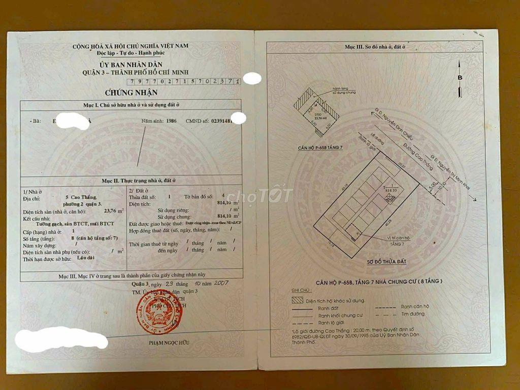 Bán căn hộ trung tâm TPHCM giá 1ty670 ( sổ hồng riêng)