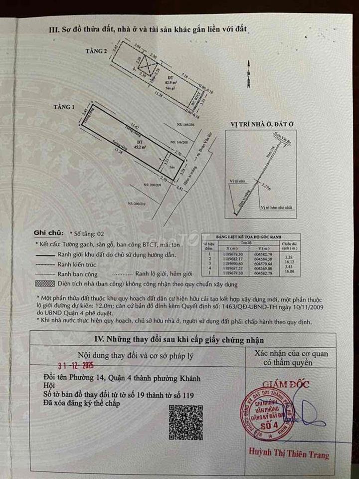Nhà Q4 chính chủ cần bán
