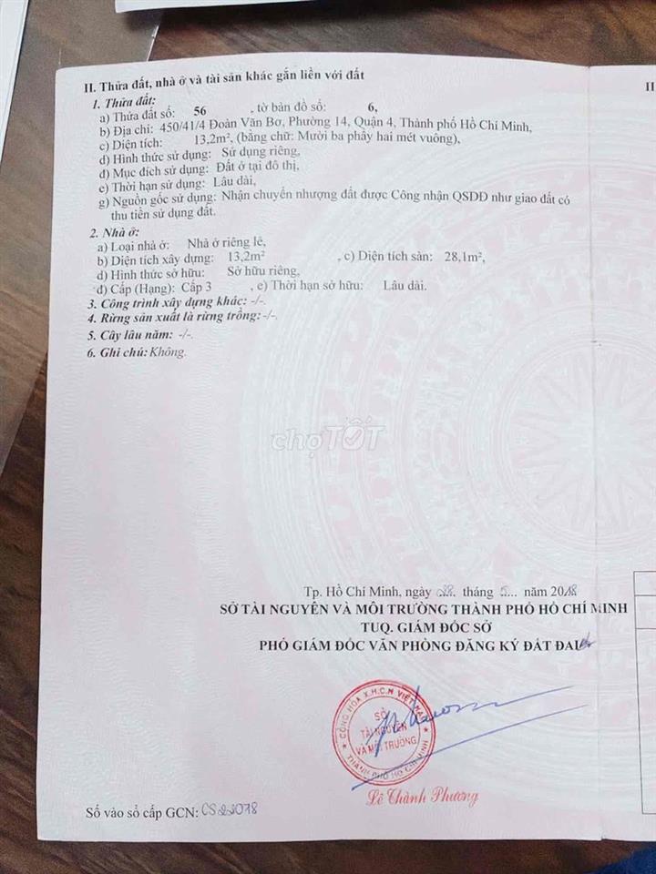 Nhà bán Đoàn Văn Bơ Q.4
