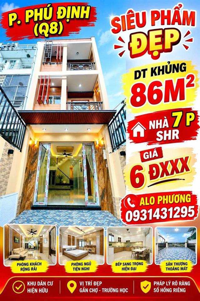 SIÊU PHẨM ĐẸP. P PHÚ ĐỊNH  . DT 86M2