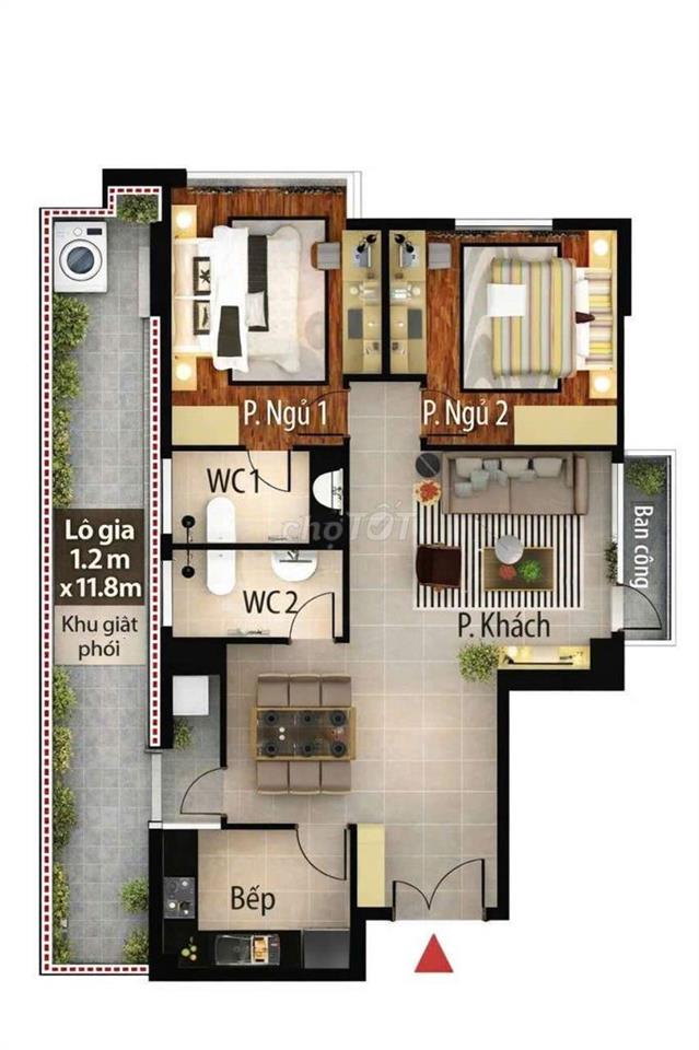 Bán gấp căn hộ 2 phòng ngủ siêu rộng 99m2, căn góc Himlam Chợ Lớn.