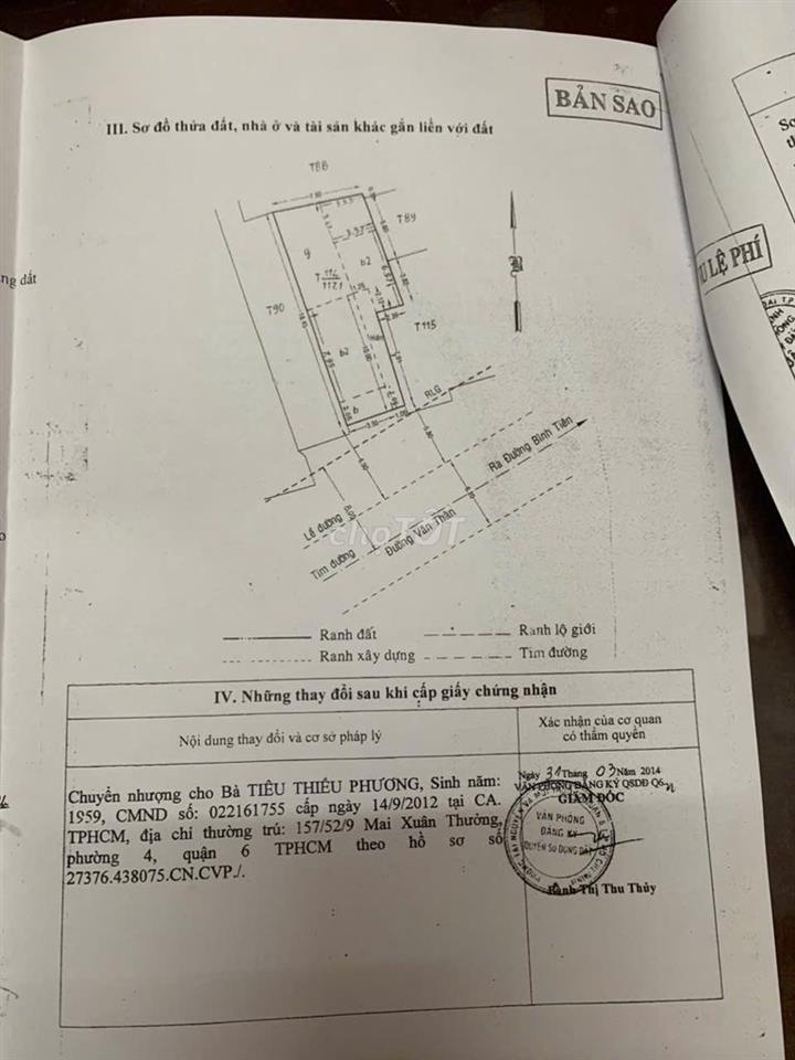 Bán nhà mặt tiền 137 đường Văn Thân, phường 8, quận 6, TPHCM chính chủ