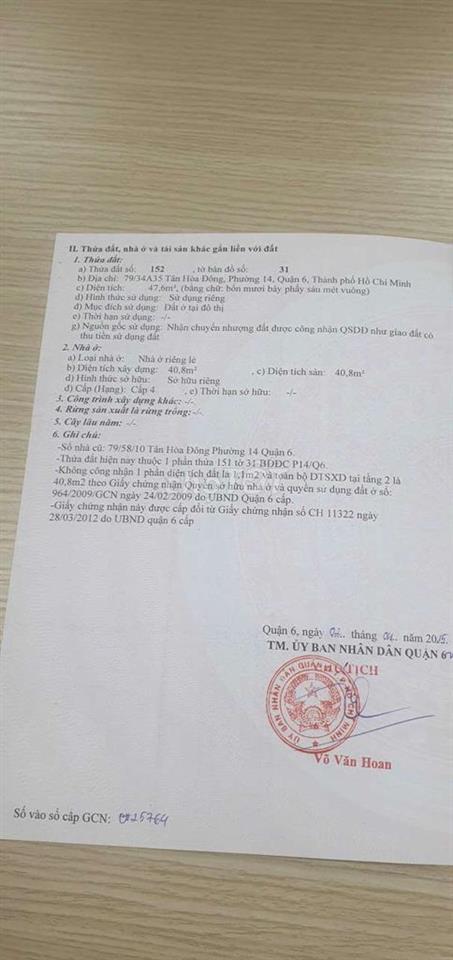 Bán nhà Hẻm 79 Tân Hòa Đông Q6