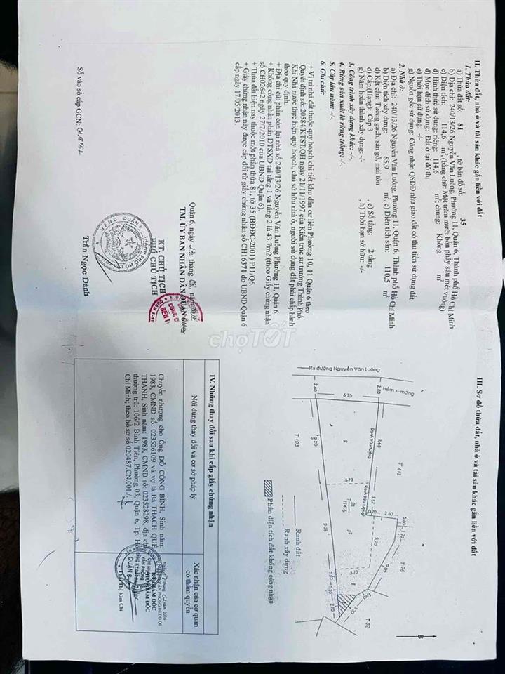 bán Nhà NVL quận 6 hẻm 240/13/26