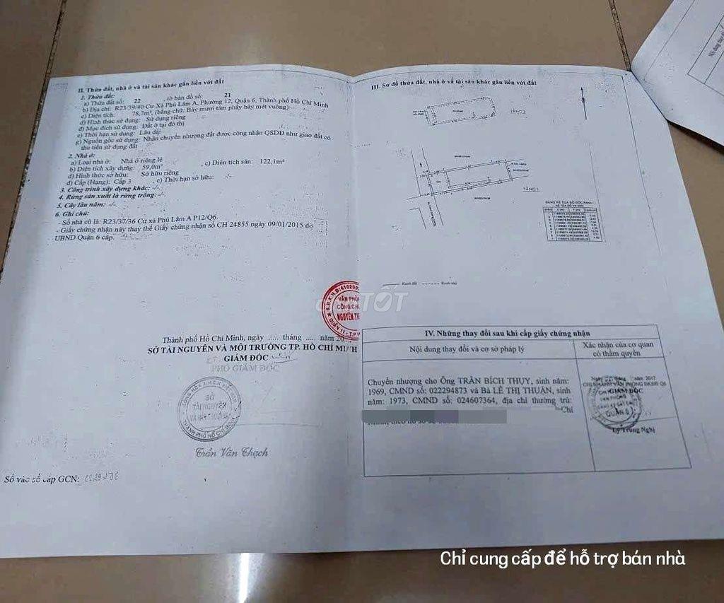 [Không môi giới] Bán nhà cấp 4 Cư Xá Phú Lâm A Quận 6