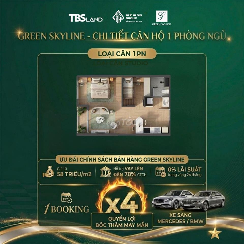 SỞ HỮU CĂN HỘ XANH GREEN SKYLINE 1PN ĐẸP GIÁ HOT