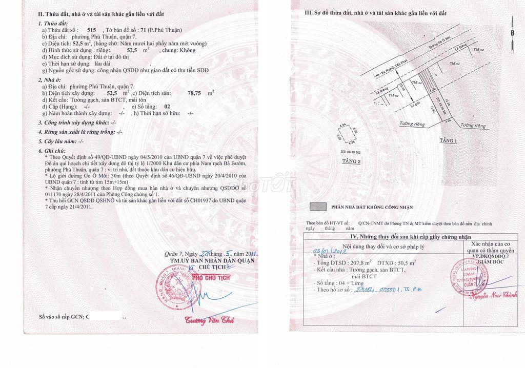 BÁN NHÀ MẶT TIỀN 40 GÒ Ô MÔI, QUẬN 7.