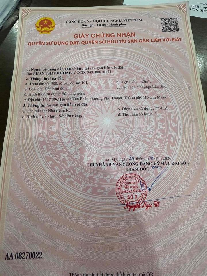 mình chính chủ cần bán căn nhà sổ hồng riêng hẻm 1247