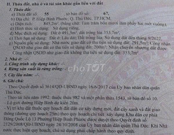 BÁN 850m² ĐẤT - 36M MẶT TIỀN ĐƯỜNG HIỆP BÌNH - THỦ ĐỨC  