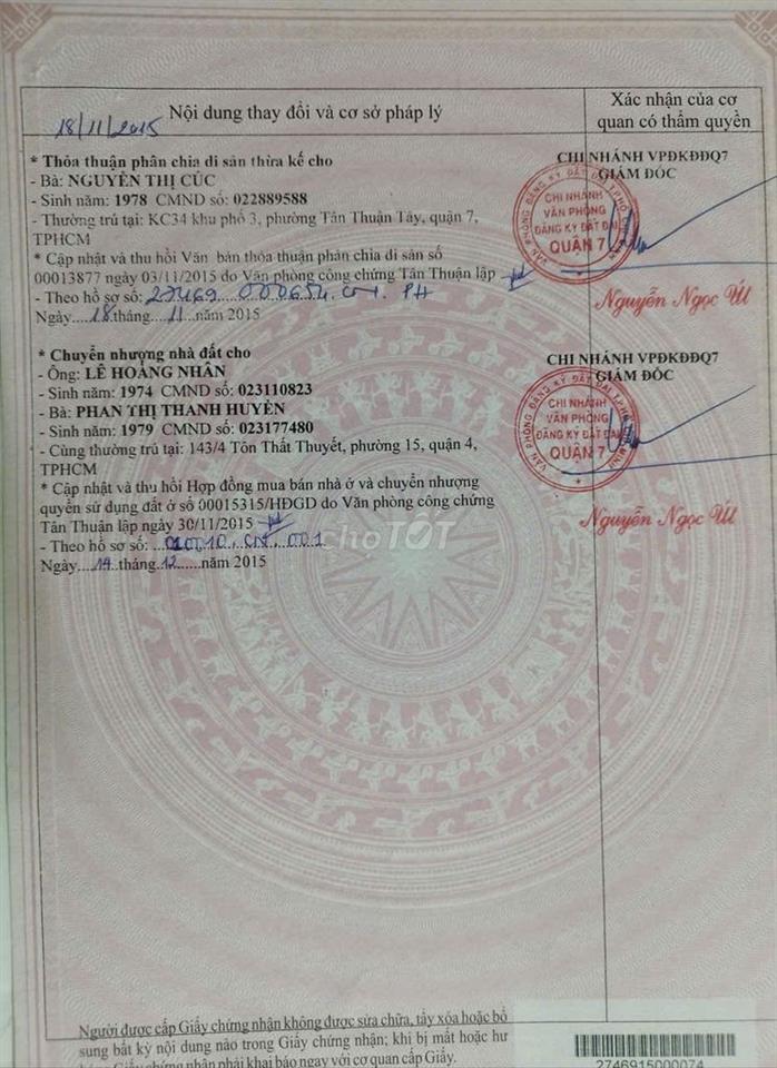 Cần bán nhà cầu Tân Thuận 1